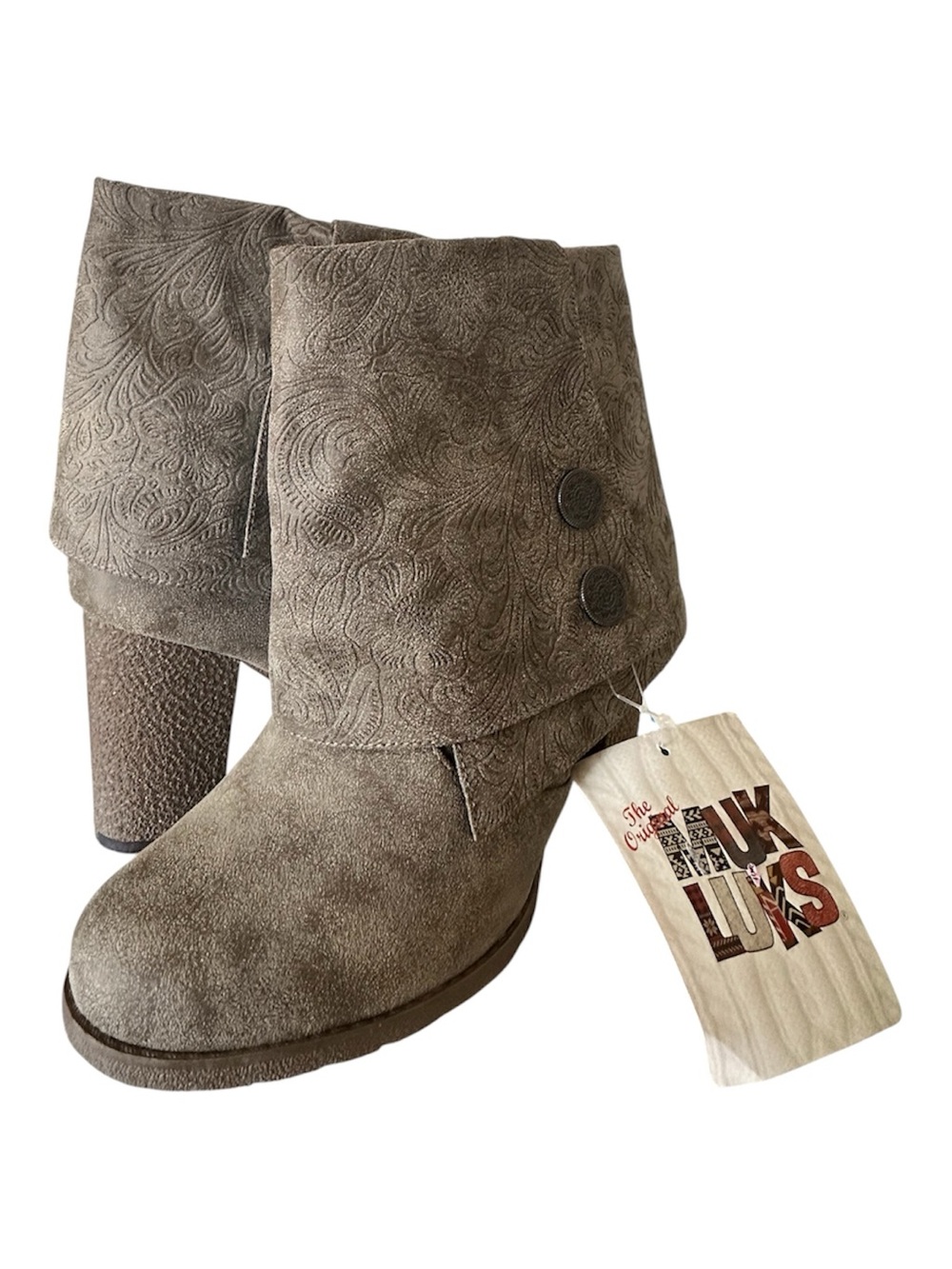 Muk Luks Chris Faux Leather Taupe Fold-Over Ankle Boots 8